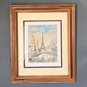 Framed Eiffel Tower/Paris Painting Watercolor Sketch